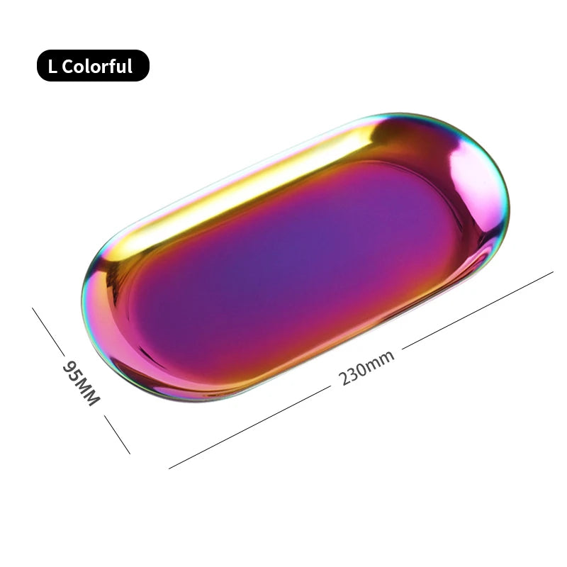 Stainless Steel European Oval Gold Tray Thickened Western Food Dessert Single Layer Flat Tray Jewelry Item Multi-Purpose Storage