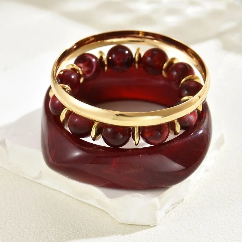 DIEZI One Set Exaggerated Resin Wide Bangles Bracelet Sets Vintage Fashion Beads Strand Bracelet For Women Men Gift Jewelry
