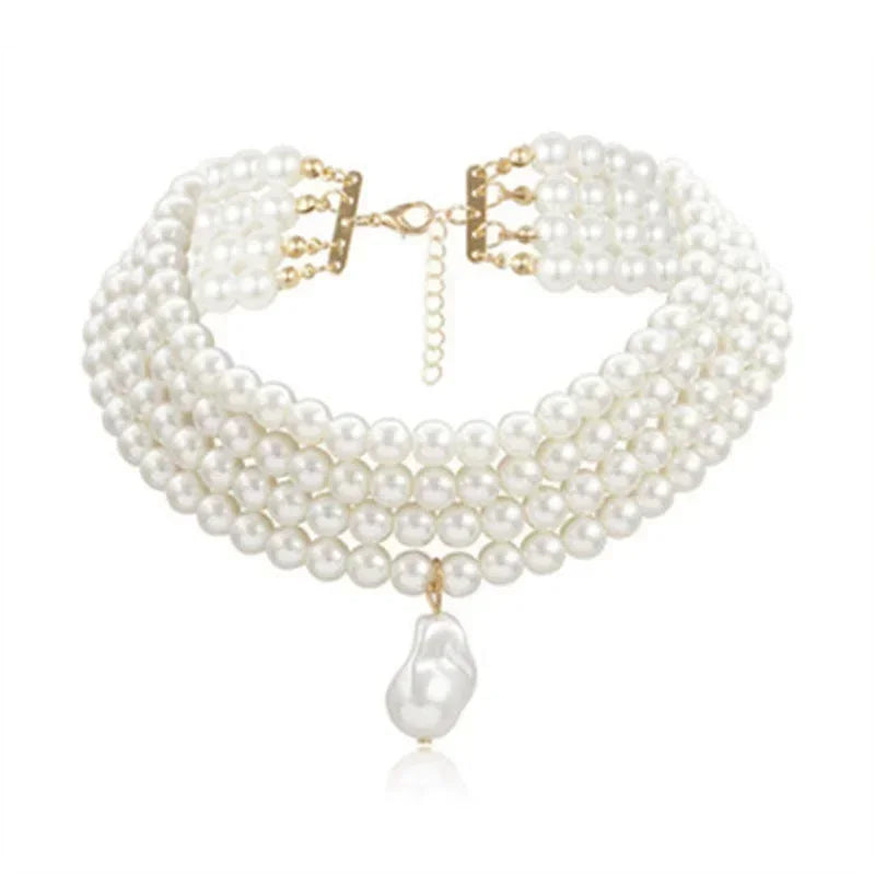 Multi Layer Pearl Necklace Fashionable Four Layer Collarbone Chain Collar Exaggerated Personality Necklace Choker Accessory