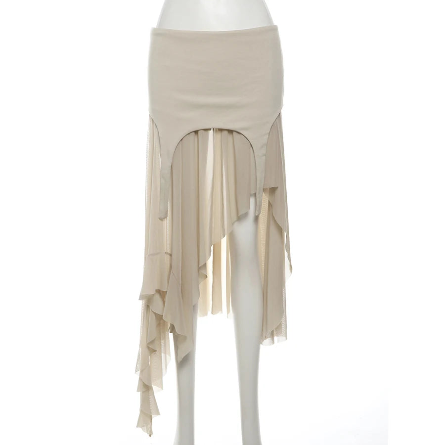 Nibber 2024 Summer Solid Color Simple All-match Casual Sexy Fimbriate High Street Trendy Cool Women's Laminated Ruffled Skirt
