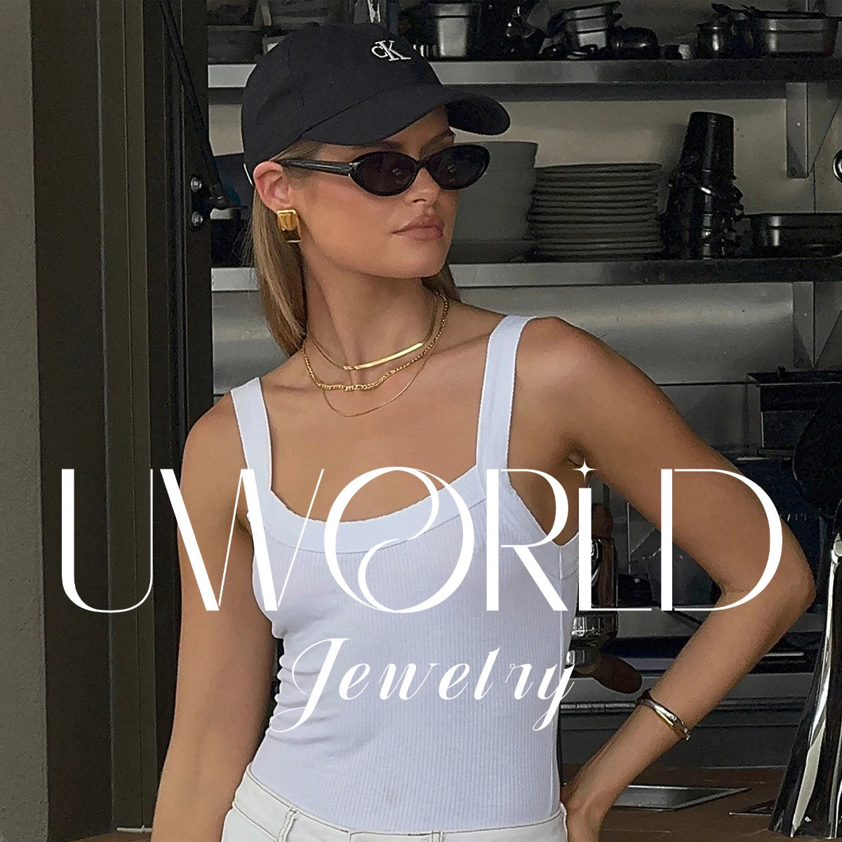 Uworld Minimalist White Zircon Geometric Pendant O-Chain Necklace Stainless Steel Stackable Chain Heart Pendant Necklace Women's