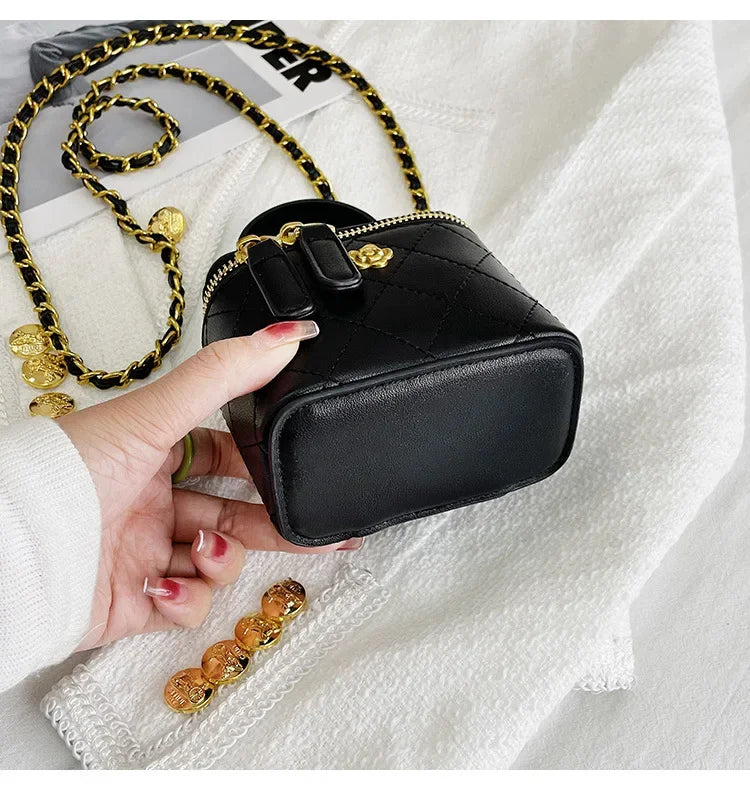 Small Shoulder Bucket Bag For Women Classic Mini Clutches Female Small Square Box Crossbody Metal Chain Handbag