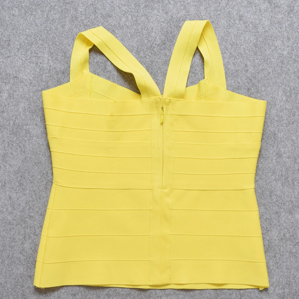 HQBORY White Sexy Lady Spaghetti Strap Elastic Knitted Bandage Long Top Criss Red Black Bodycon Tight Vest XL Yellow Camis