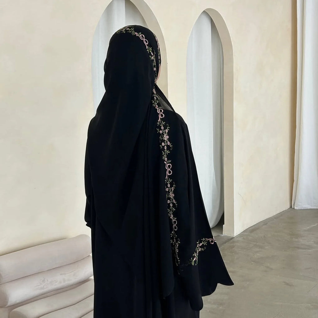 Embroidery Open Abaya and Hijab 2 Piece Set Muslim Dress Abayas for Women Dubai Luxury Islamic Clothing Kaftan Robe Ramadan Eid