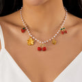 2026 Fashion Charm Cherry Heart Pendant Necklace for Women Red Strawberry Bow Pearl Clavicle Chain Aesthetic Party Jewelry