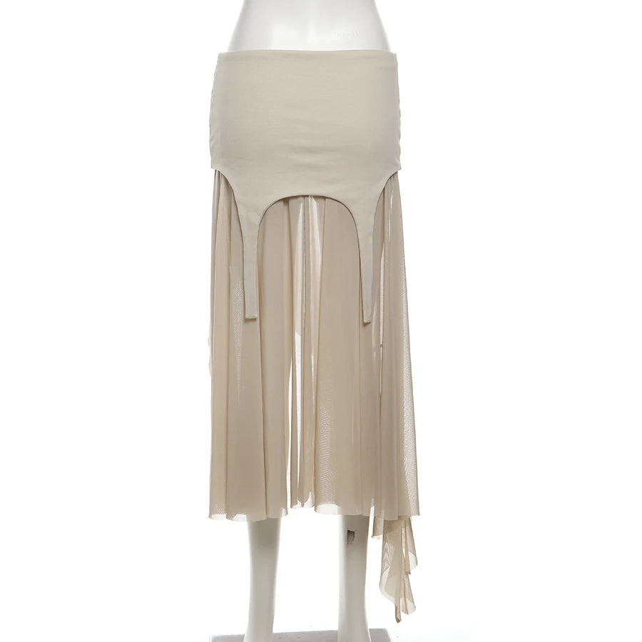 Nibber 2024 Summer Solid Color Simple All-match Casual Sexy Fimbriate High Street Trendy Cool Women's Laminated Ruffled Skirt