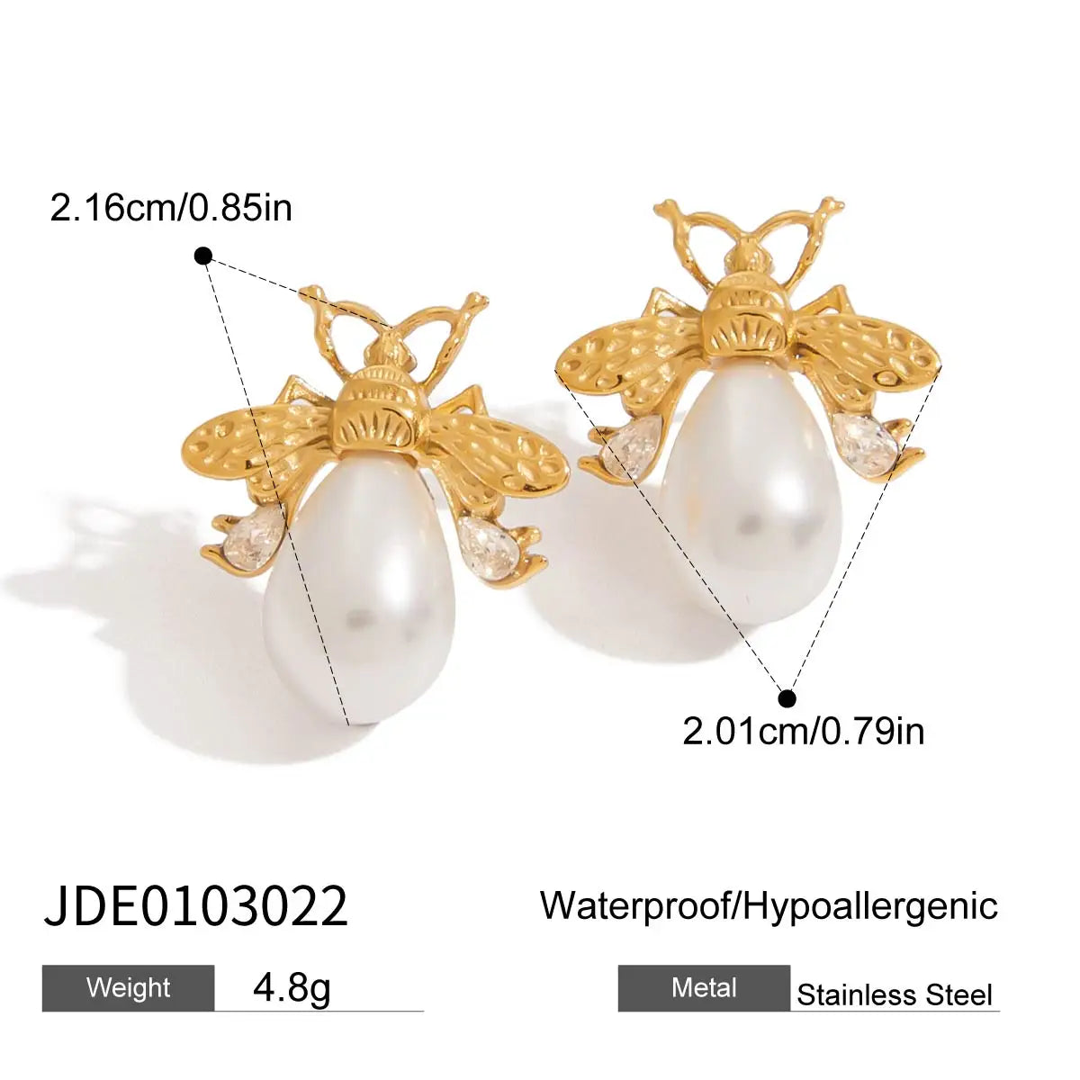 Uworld Exquisite Elegant Irregular Resin Pearls Ear Studs 18K PVD Stainless Steel Gold Color Fine Textured Smooth Earrings For W