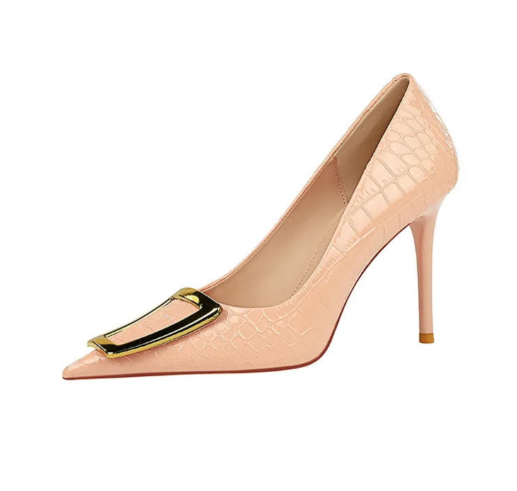 BIGTREE Shoes Women 10 Cm Metal Buckle Ladies Pumps Luxury Women's Banquet Shoes Stilettos High Heels Women Sexy Party Shoes