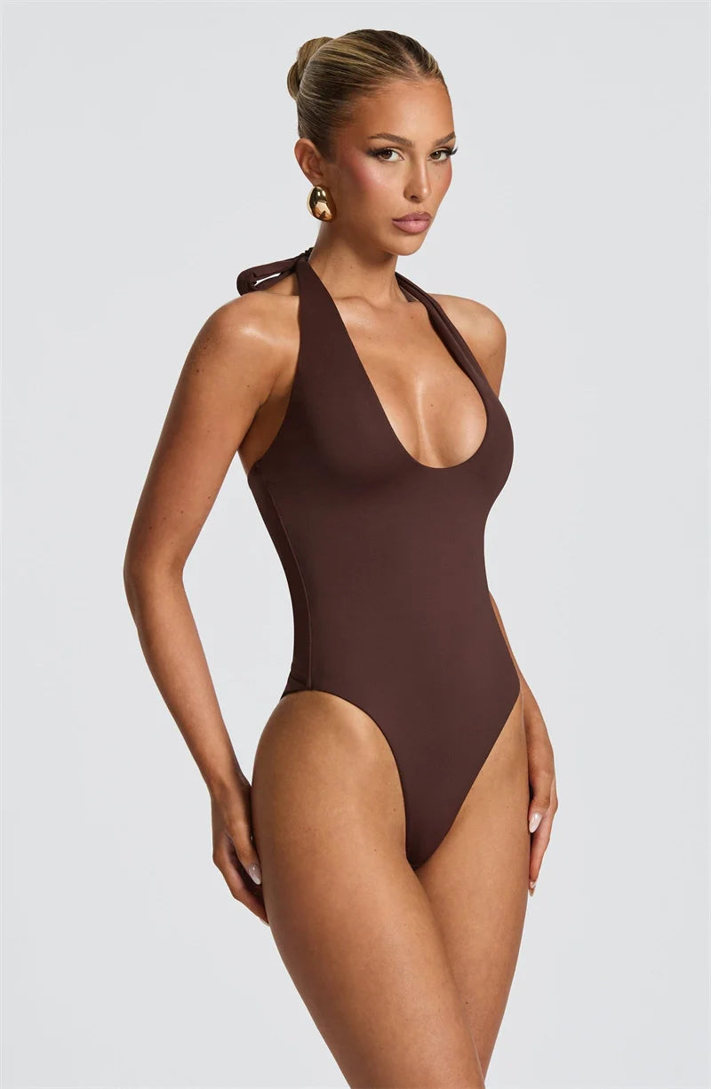 Mozision Elegant Backless Sexy Maxi Dress Set Women Halter Bodysuit And Maxi Skirt Matching Set Female Ruched Split Dress Sets