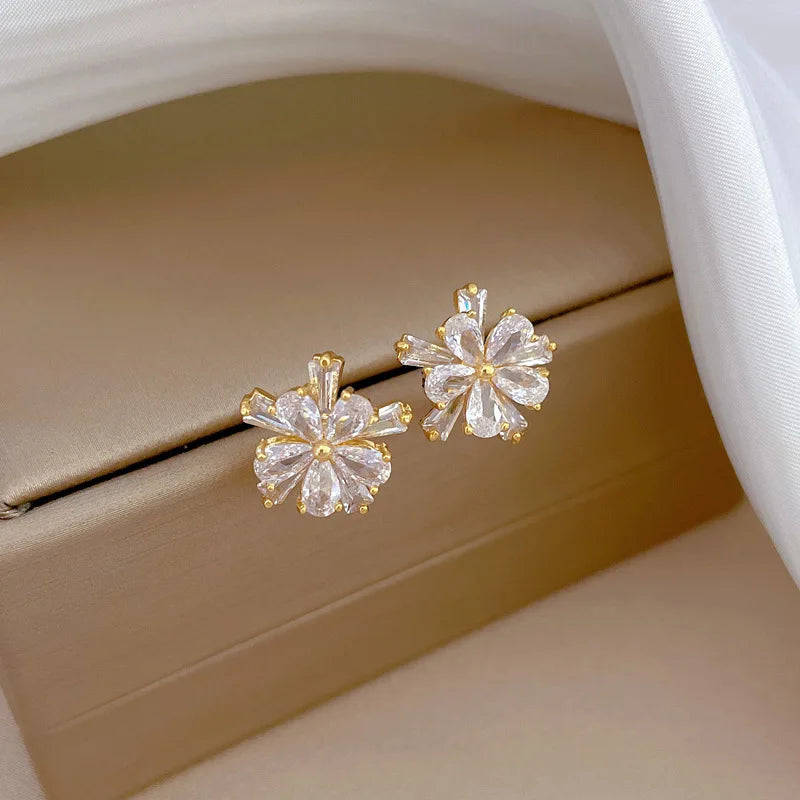 DIEYURO 316L Stainless Steel Lovely White Crystal Flower Charm Necklace Earrings For Women Girl New Trendy Jewelry Set Gift