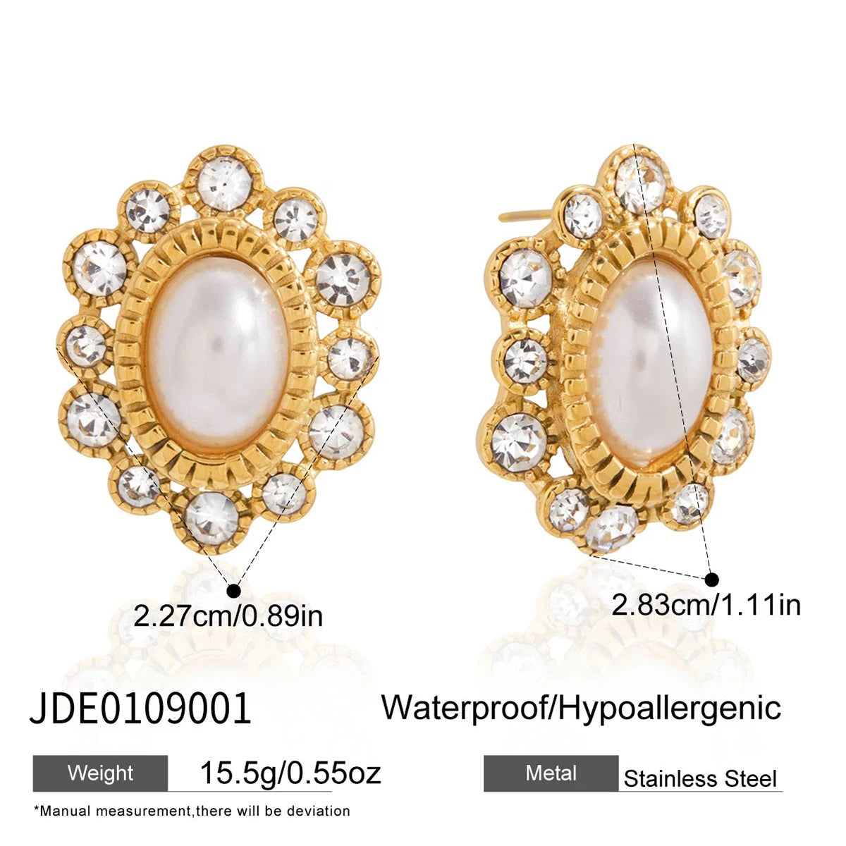 Uworld Exquisite Elegant Irregular Resin Pearls Ear Studs 18K PVD Stainless Steel Gold Color Fine Textured Smooth Earrings For W