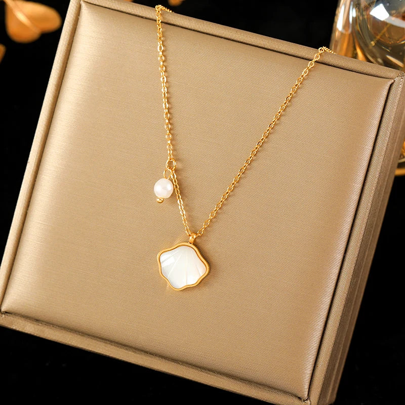 EILIECK 316L Stainless Steel Gold Color Shell Starfish Zircon Pendant Necklace For Women Fashion New Gift Neck Chain Jewelry