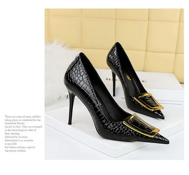 BIGTREE Shoes Women 10 Cm Metal Buckle Ladies Pumps Luxury Women's Banquet Shoes Stilettos High Heels Women Sexy Party Shoes