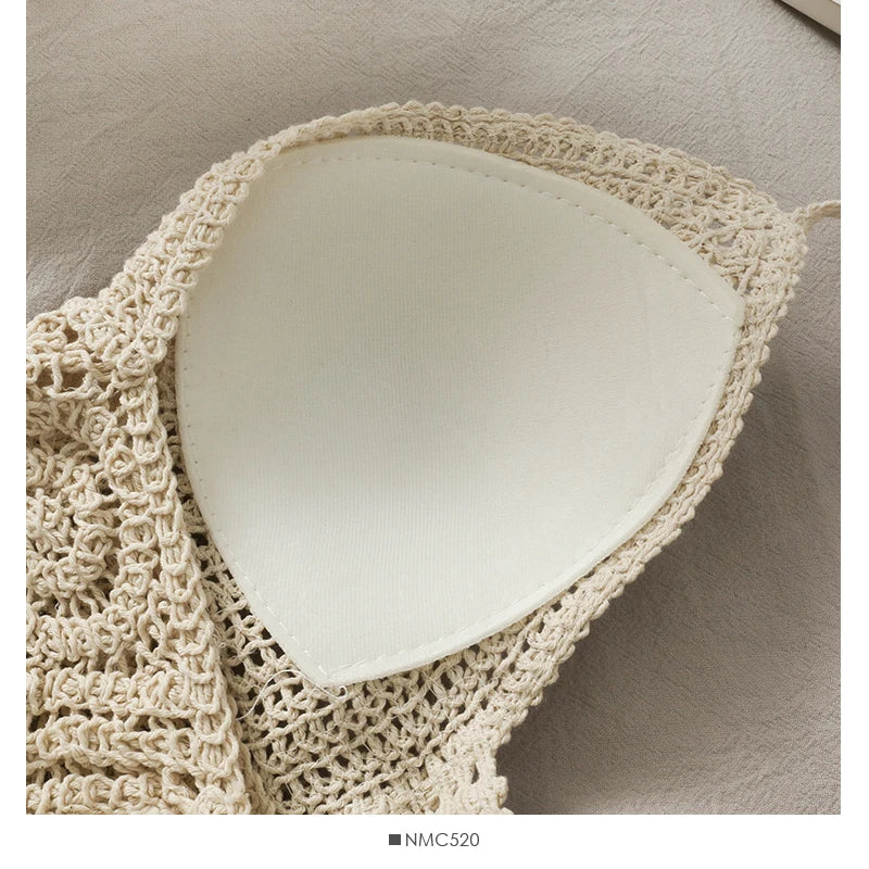2025 Crop Tops Retro Wild Hollow Perspective Tassel Sexy Spaghetti Strap Tanke Top Women Built In Bra New Back Lace Halter Neck