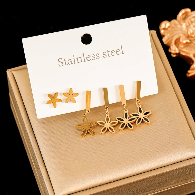 EILIECK 316L Stainless Steel Earrings Set For Women Fashion New 18K Gold Plated Ear Waterproof Jewelry Lady Gift Party сережки