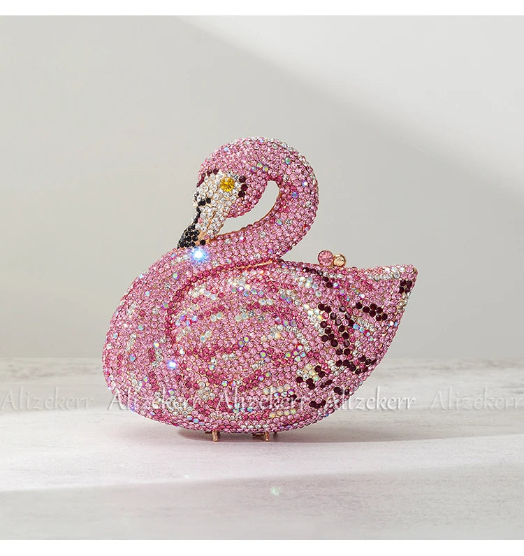Alizekerr Swan Shaped Diamond Evening Bags New Gorgeous Sparkling Rhinestone Metallic Clutch Purses And Handbags Wedding Party