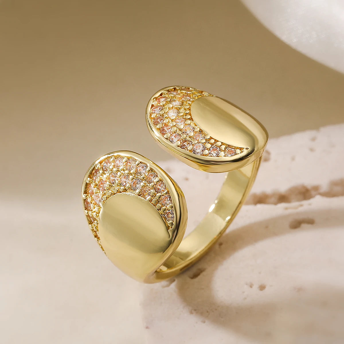 NEWBUY Trendy Gold Color Copper Geometric Jewelry Luxury AAA Cubic Zirconia Wedding Ring For Elegant Women Engagement Gift