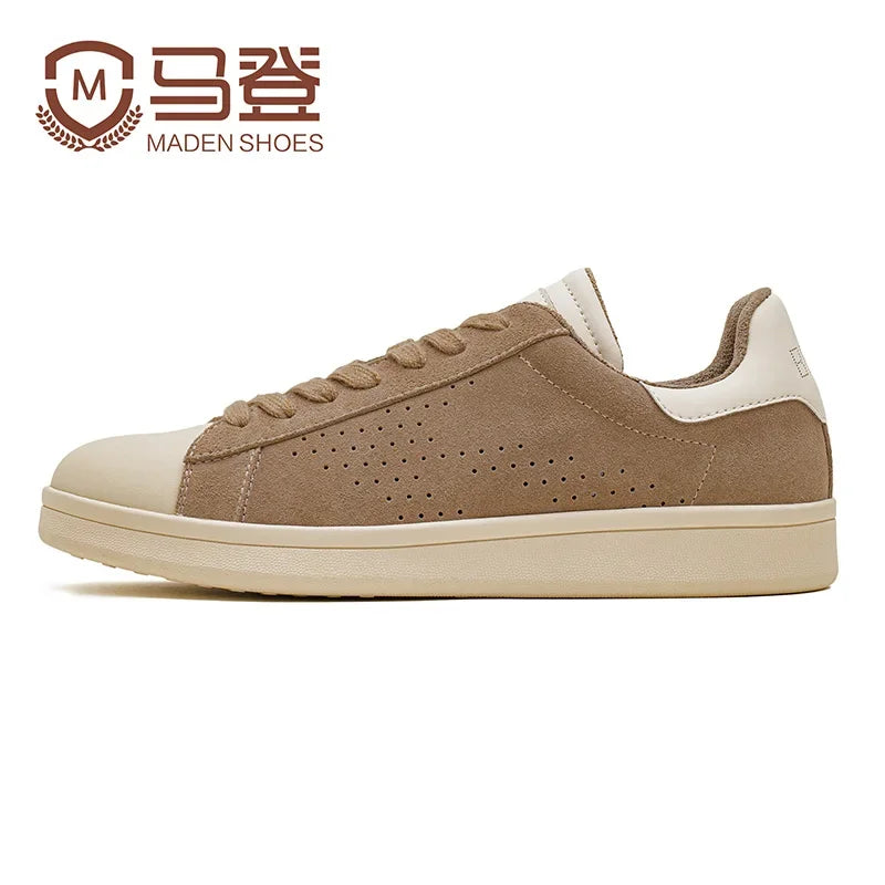 Maden Men's Vintage Color-Blocked Shoes Sports Low Top Brown Board Shoes for Spring and Autumn Breathable Casual Lace-Up Shoes