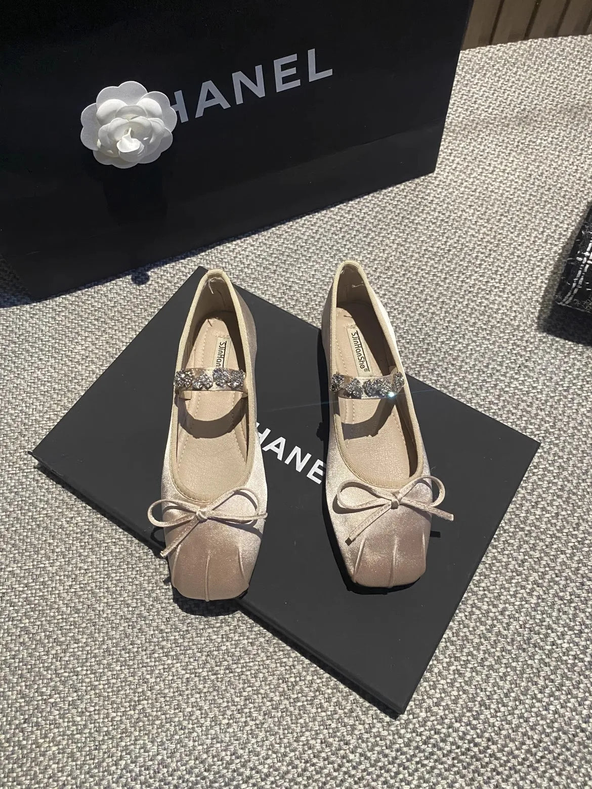 Square Toe Flat Shoes for Women Rhinestone Spring Autumn 2025 New Ballet Shoes Mary Jane Shoes for Women Big Size 42 43 44