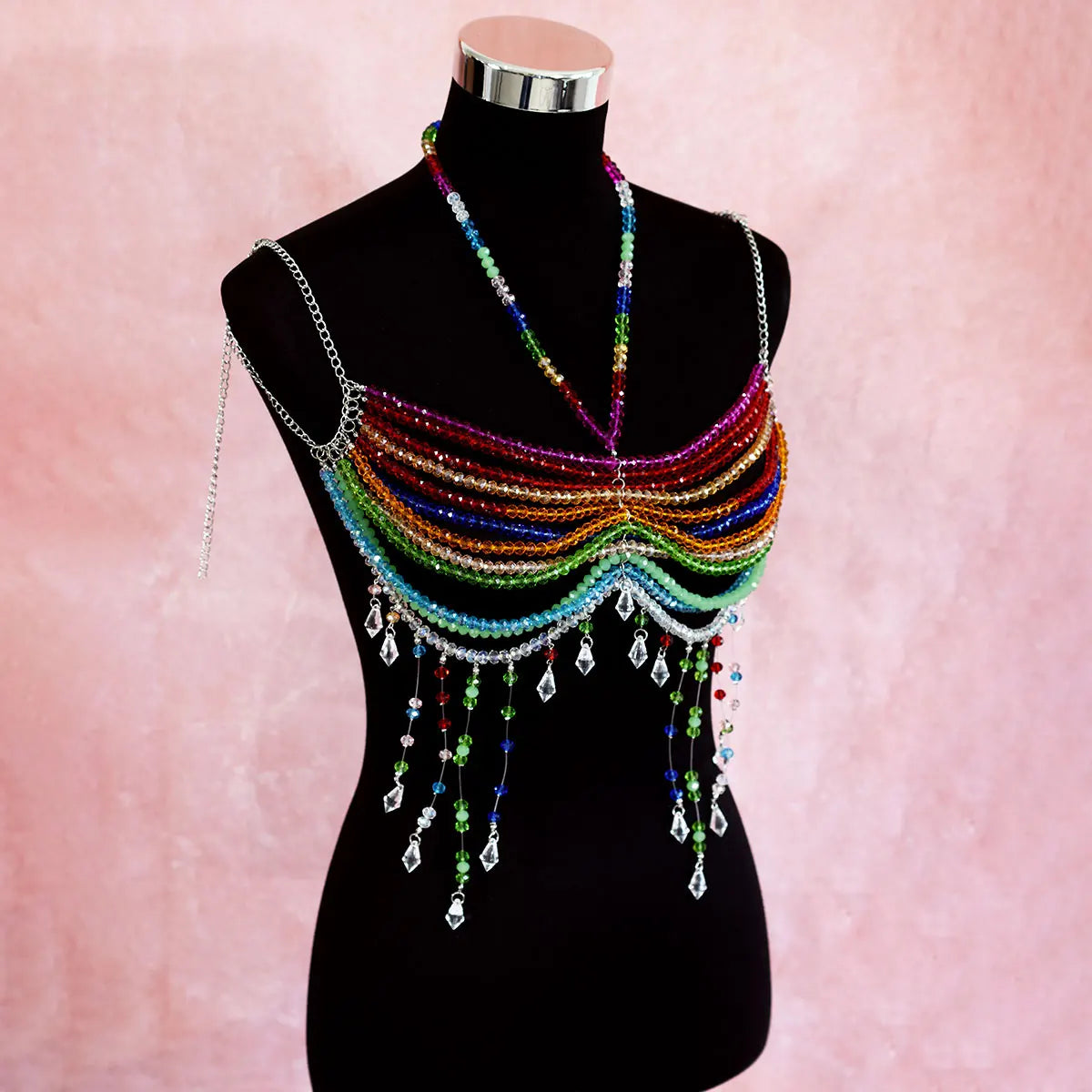 Beach Party Bohemian Style Bikini Chest Chain Holiday Multicoloured Crystal Beaded Body Chain Stage Performance Accessories