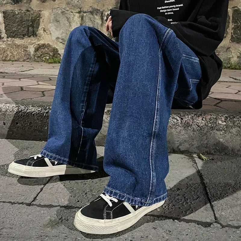 2025 Men's Jeans Korean Version Student Casual Pants High Street Straight Loose Wide Leg Jeans Black Grey Blue Baggy Jeans