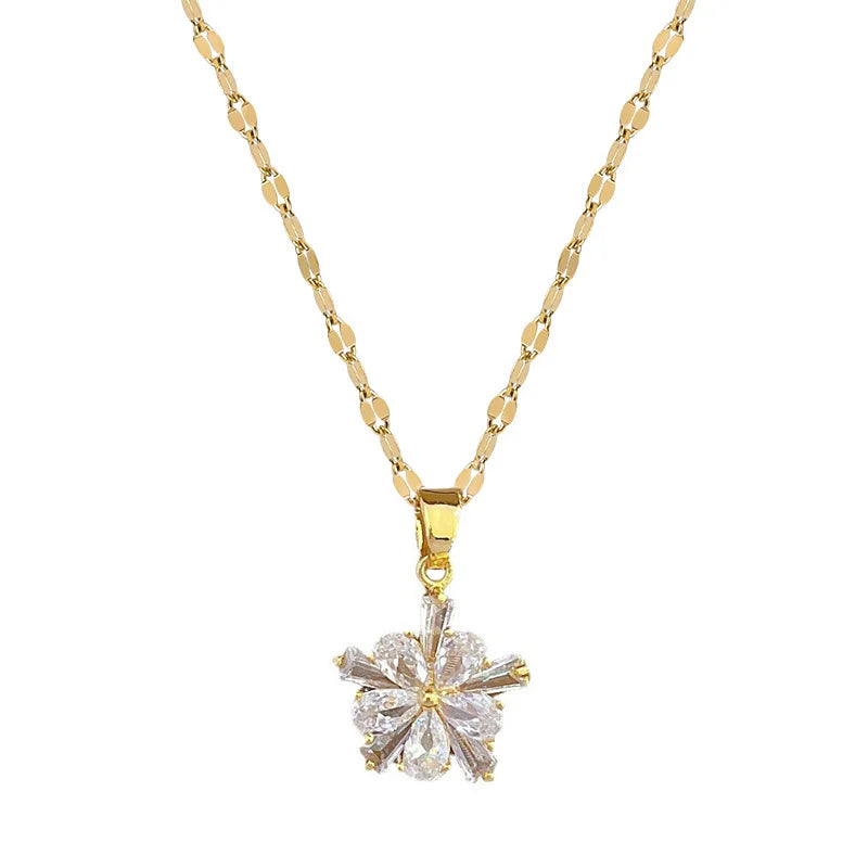 DIEYURO 316L Stainless Steel Lovely White Crystal Flower Charm Necklace Earrings For Women Girl New Trendy Jewelry Set Gift