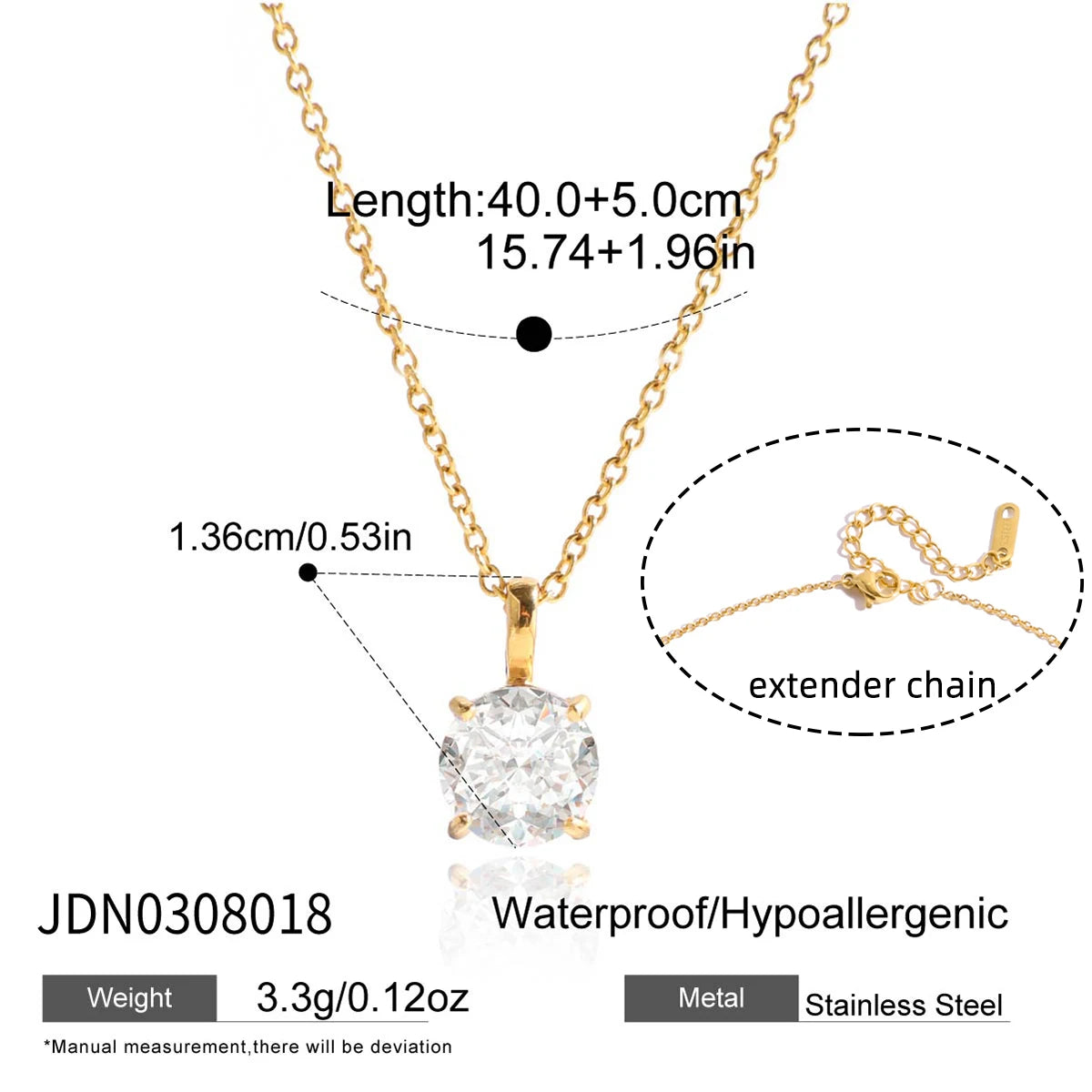 Uworld Minimalist White Zircon Geometric Pendant O-Chain Necklace Stainless Steel Stackable Chain Heart Pendant Necklace Women's