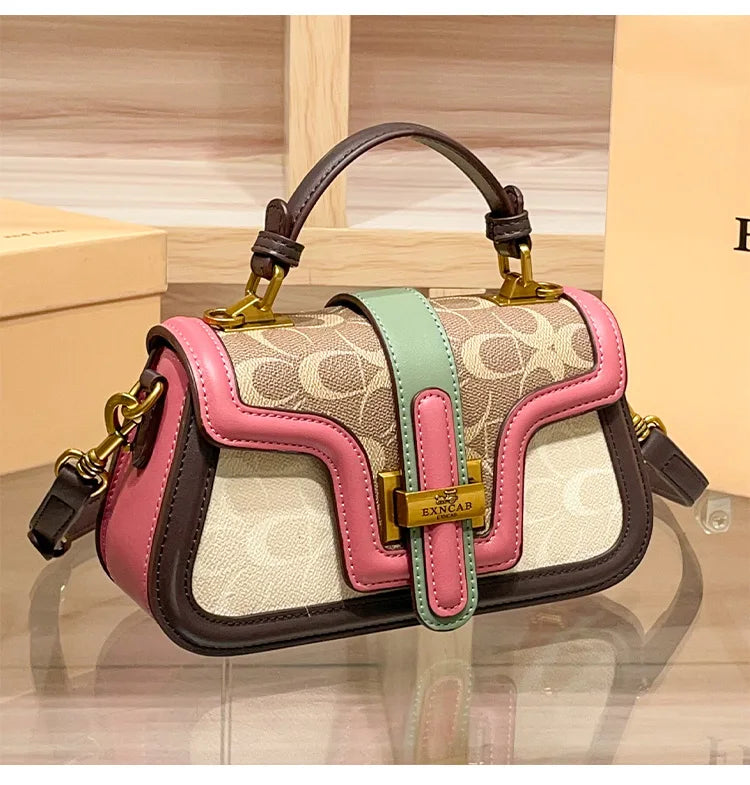 Light luxury niche design contrasting color saddle bag 2025 new high-end handbag versatile single shoulder crossbody bag
