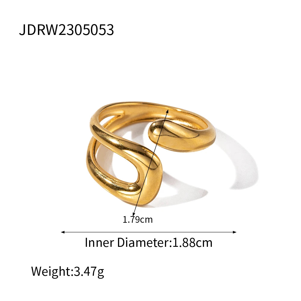 Uworld Top Quality Geometric Wide Stainless Steel Ring 18K Gold Color Waterproof Fashion Minimalist Statement Charm Jewelry Wome