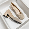 2025 Spring Summer Women Fashion Pumps New OL Party Square Casual High Heels Shoes Ladies Rhinestone Pearl Loafers 35-43