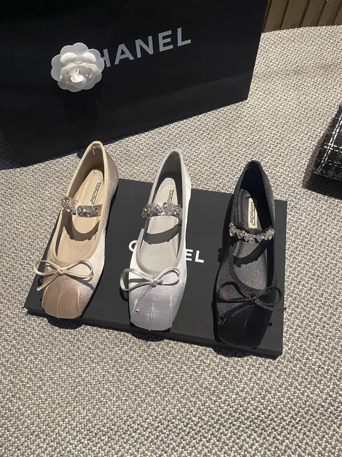 Square Toe Flat Shoes for Women Rhinestone Spring Autumn 2025 New Ballet Shoes Mary Jane Shoes for Women Big Size 42 43 44