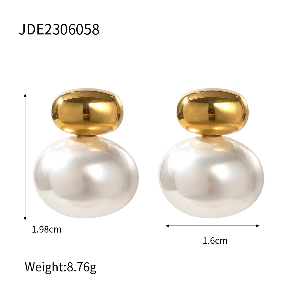 Uworld Exquisite Elegant Irregular Resin Pearls Ear Studs 18K PVD Stainless Steel Gold Color Fine Textured Smooth Earrings For W