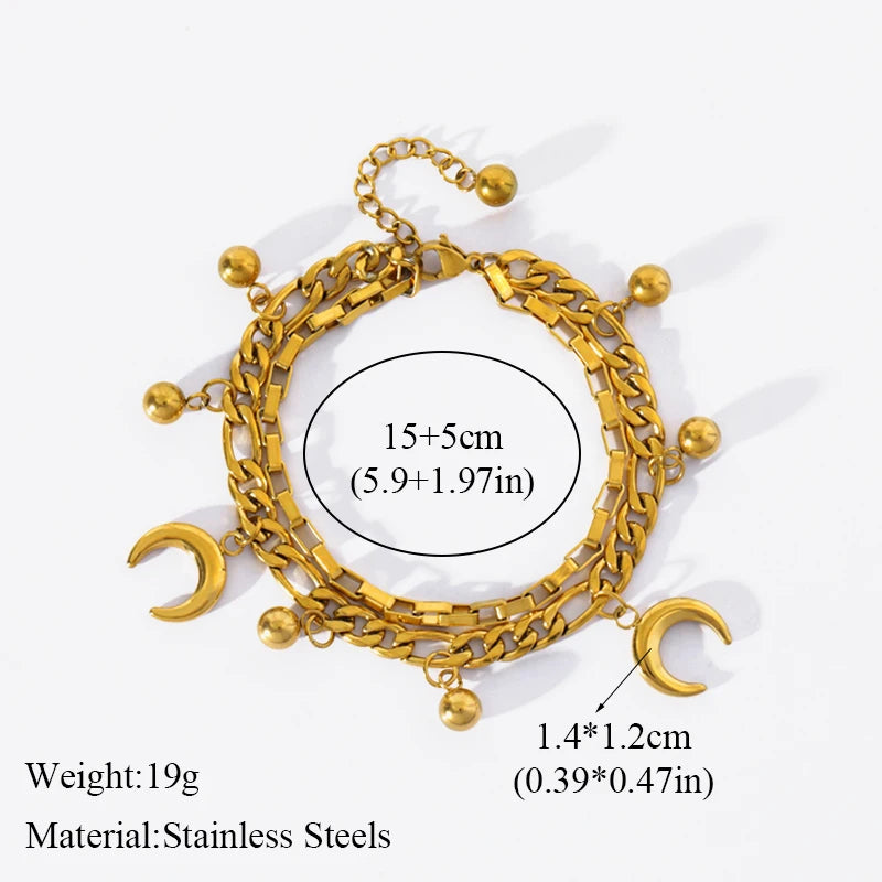 EILIECK 316L Stainless Steel Gold Color Starfish Moon Star Charm Bracelet For Women New Trendy Wrist Chain Jewelry Gift Party