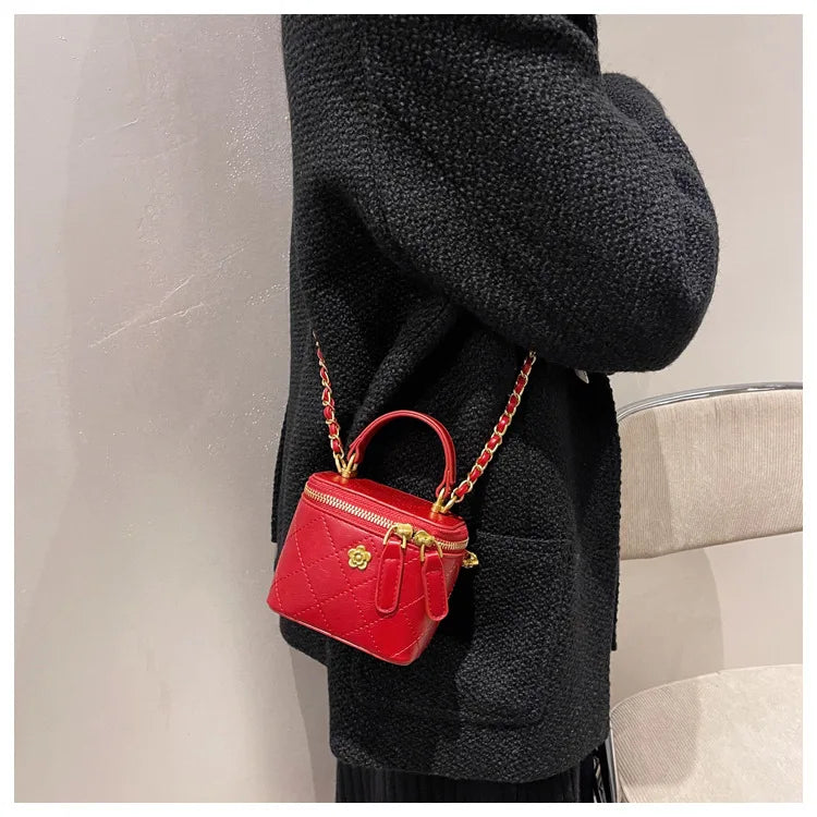 Small Shoulder Bucket Bag For Women Classic Mini Clutches Female Small Square Box Crossbody Metal Chain Handbag