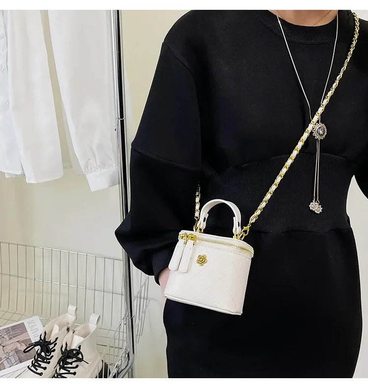 Small Shoulder Bucket Bag For Women Classic Mini Clutches Female Small Square Box Crossbody Metal Chain Handbag