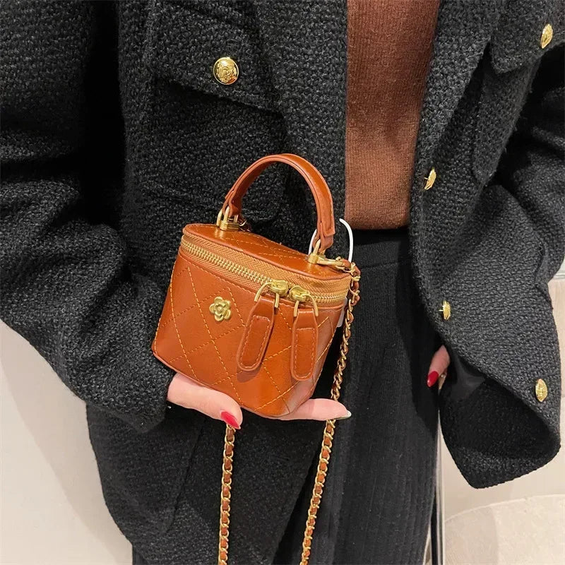 Small Shoulder Bucket Bag For Women Classic Mini Clutches Female Small Square Box Crossbody Metal Chain Handbag