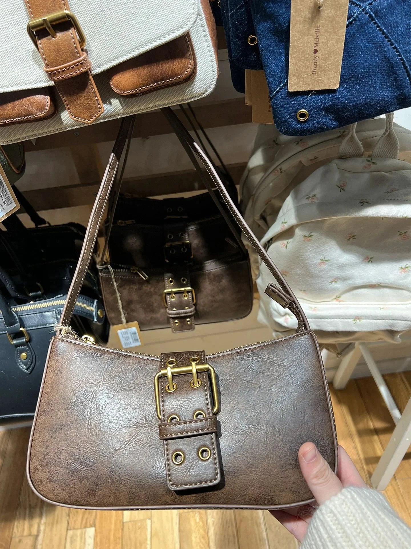 American Vintage Brown Pu Shoulder Bag Four Season High-Quality Buckle Decorate Ladies Handbag Streetwear Preppy Style Y2k Bags