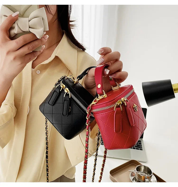 Small Shoulder Bucket Bag For Women Classic Mini Clutches Female Small Square Box Crossbody Metal Chain Handbag