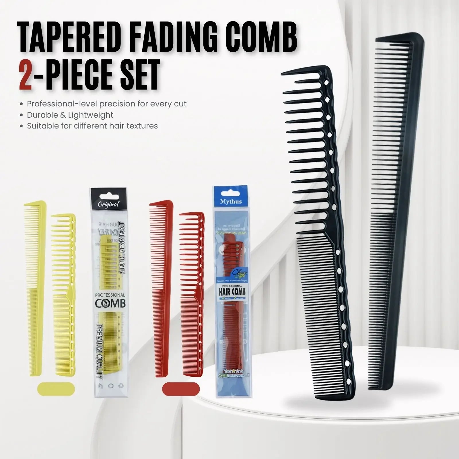 2pcs Set Professional Barbershop Hairdressing Dense Teeth Comb Anti-Static Edge Corner Comb Flat Haircut Styling Trimming Tools