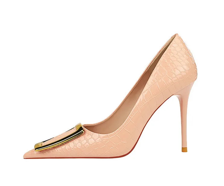 BIGTREE Shoes Women 10 Cm Metal Buckle Ladies Pumps Luxury Women's Banquet Shoes Stilettos High Heels Women Sexy Party Shoes