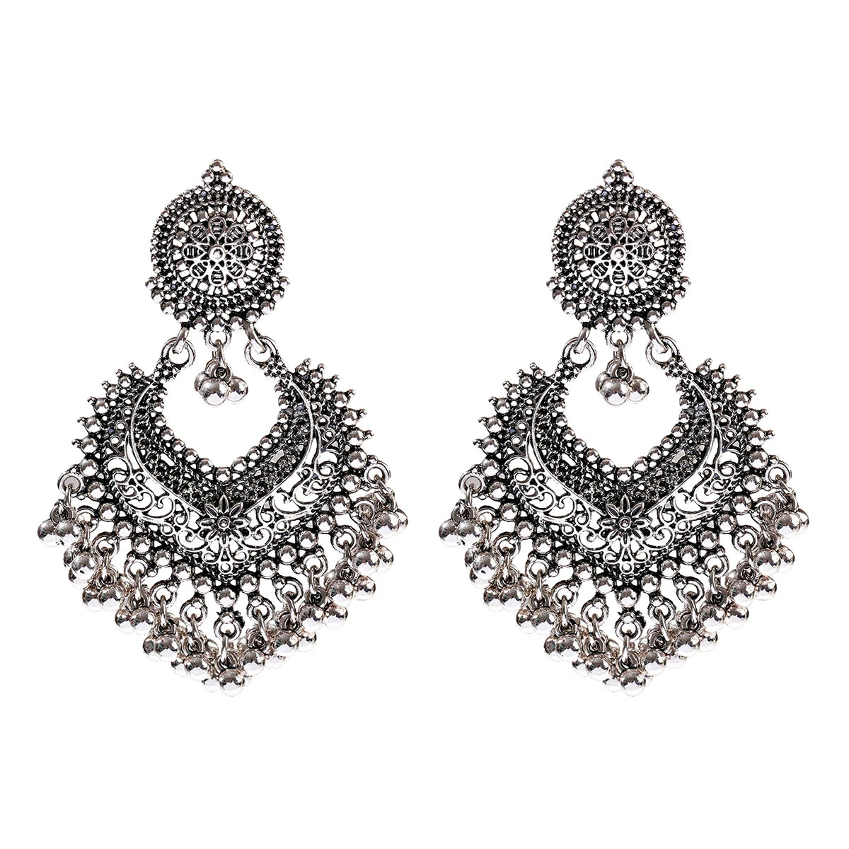 Boho Gold Color Heart Shape Carved Flower Dangle Earrings for Women Indian Jhumka Earrings