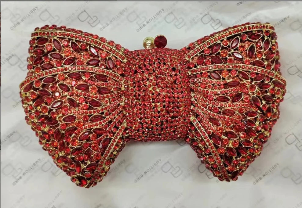 Newest Rhinestone Green/Black Clutch Purse Bow Luxury Diamond Women Red Evening Clutches Bags Wedding Bridal Bag Stones Handbags