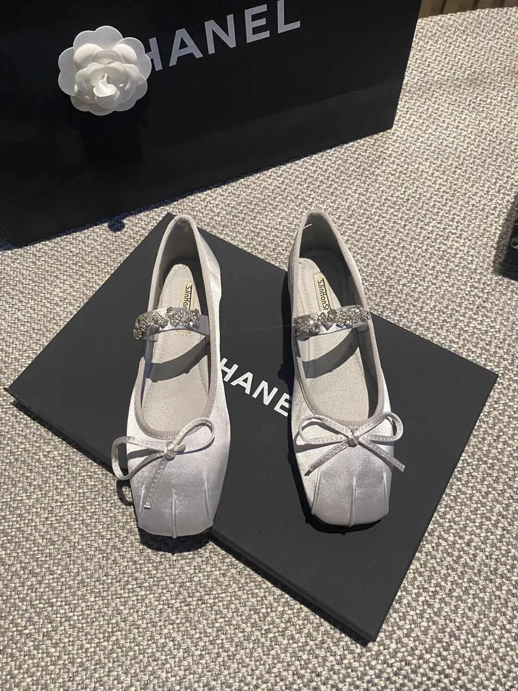 Square Toe Flat Shoes for Women Rhinestone Spring Autumn 2025 New Ballet Shoes Mary Jane Shoes for Women Big Size 42 43 44