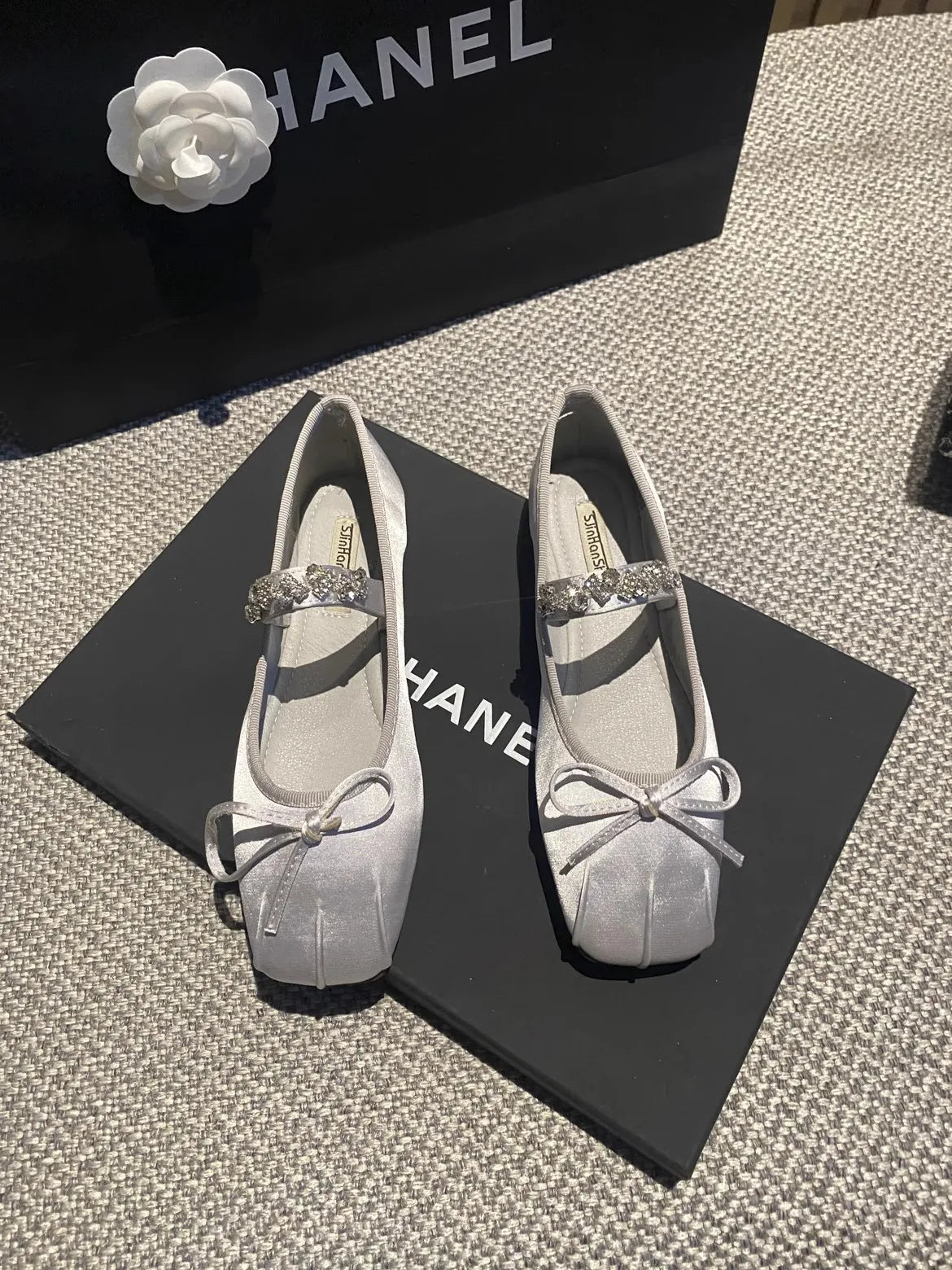 Square Toe Flat Shoes for Women Rhinestone Spring Autumn 2025 New Ballet Shoes Mary Jane Shoes for Women Big Size 42 43 44