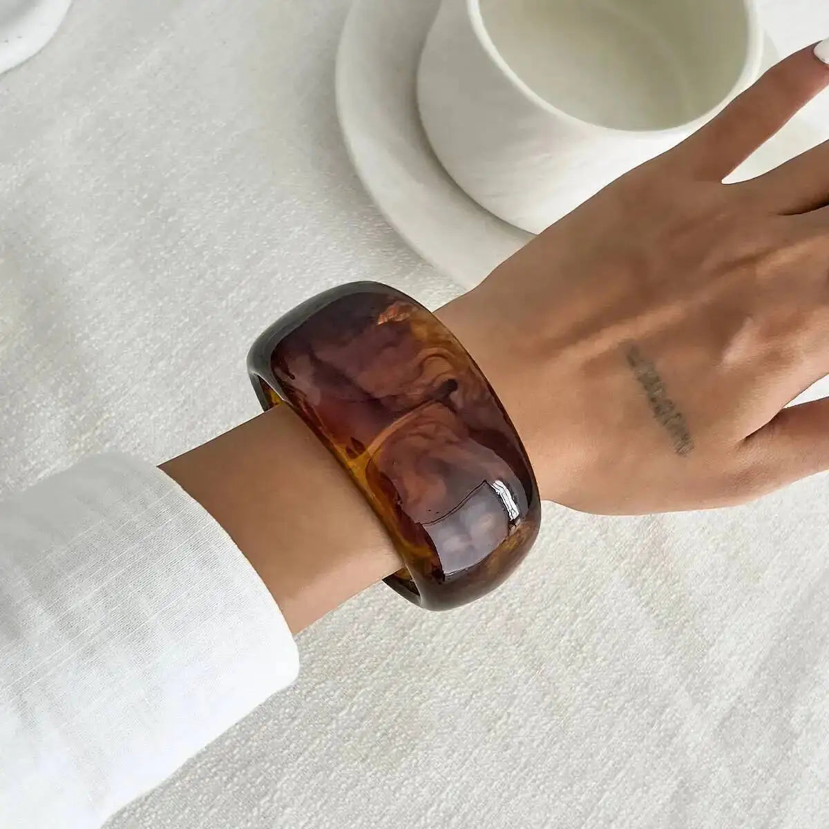 IngeSight.Z 3 Styles Trendy Exaggerated Resin Wide Bangles for Women Punk Gold Color Geometric Heavy Metal Bracelets Men Jewelry