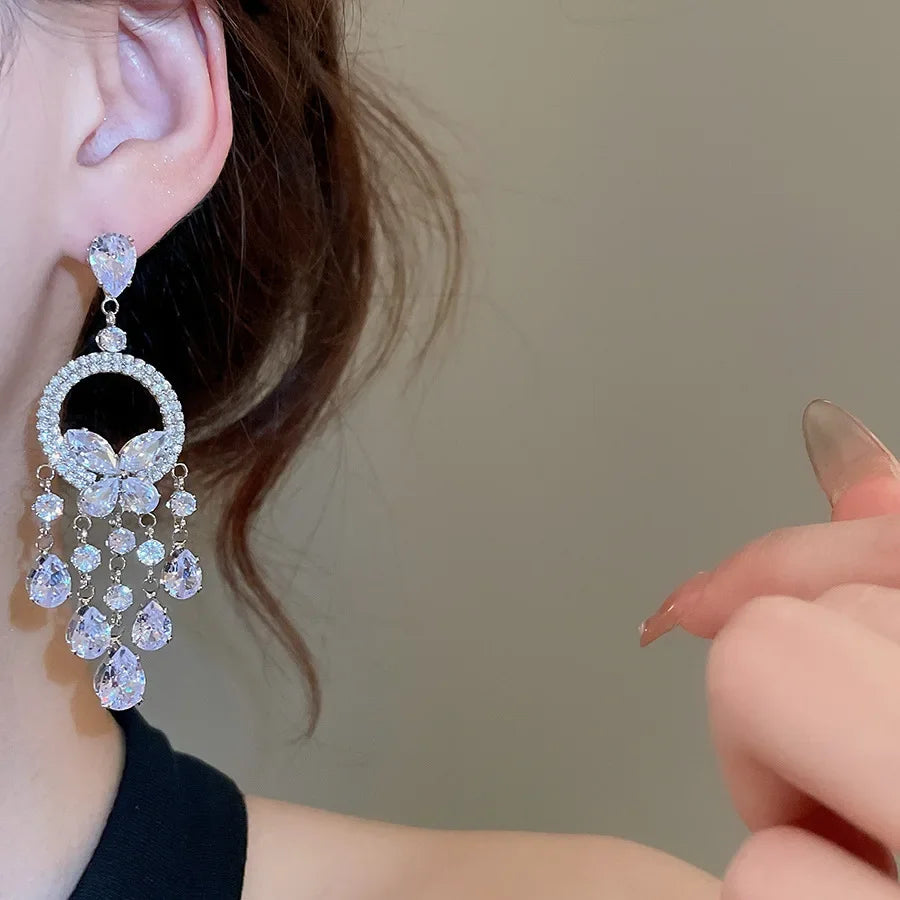 Inlaid Rhinestone Zircon Round Butterfly Jewelry Sets for Women 2025 Fashion Light Luxury High-end Wedding Earring Necklace Set