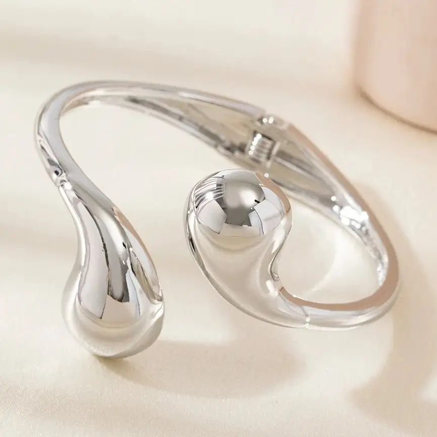 DIEZI 3 style Pearl Cuff Bangles Punk Hip Hop Men Gold Silver Color Metal Water Drop Spring Bangles  Women Bracelet Jewelry