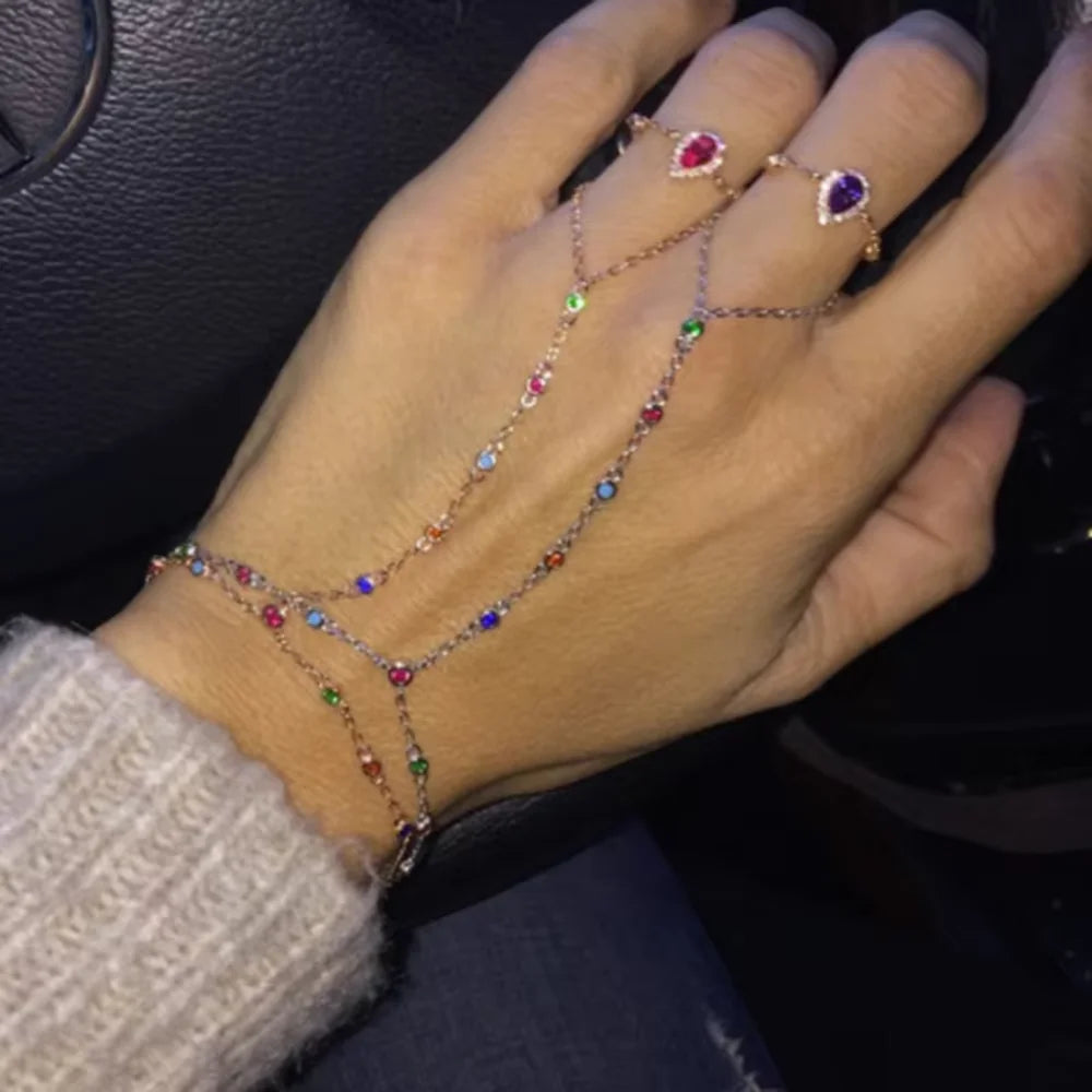 2025 New Micro Pave Clear CZ Tassel Hand Chain Bracelet Gold Color With Round CZ Station Double Chain Fashion Women Jewelry