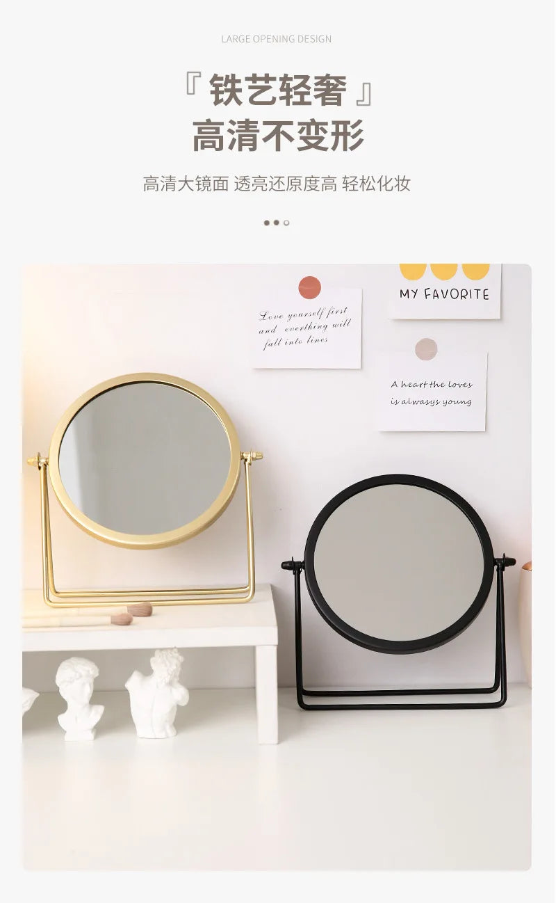 360 Degrees Rotate Iron Desktop Mirror Texture Ladies Makeup Mirror Creative Iron Mirror Strong Sense Of Style