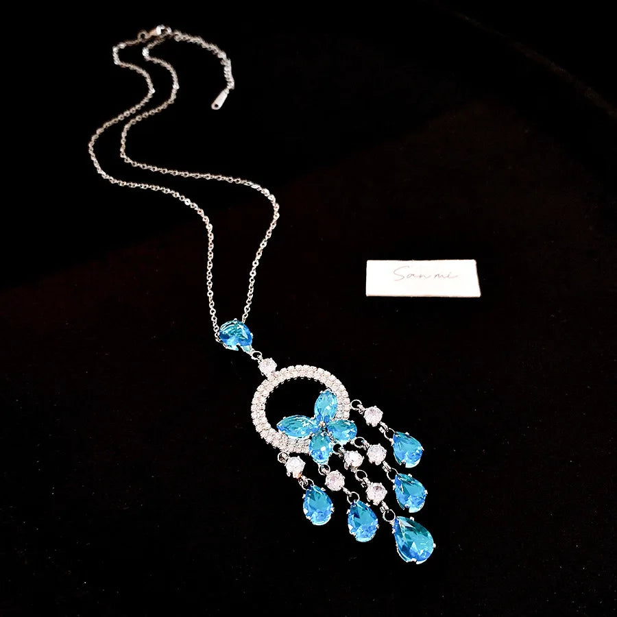 Inlaid Rhinestone Zircon Round Butterfly Jewelry Sets for Women 2025 Fashion Light Luxury High-end Wedding Earring Necklace Set